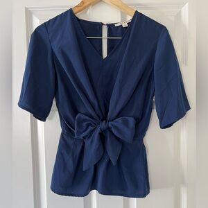 Francesca's Collections Navy Blouse with Bow Accent